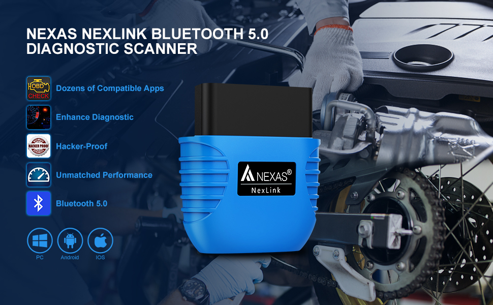 NEXAS NexLink OBD2 Scanner Bluetooth 5.0,Wireless Compatible with  Third-Party Apps,Car & Motorcycle Universal Code Reader,Check Engine Fault  OBDII